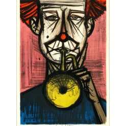 BUFFET Bernard - Lithographie originale "clown à la trompette" - 72x51cm - 1968