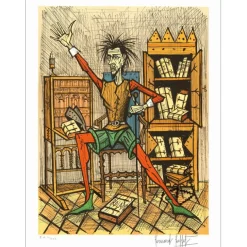 BUFFET Bernard - Lithographie originale "Don Quichotte dans sa bibliothèque" 76x58cm - 1989