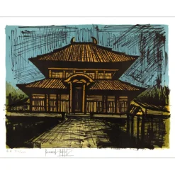 BUFFET Bernard - Lithographie originale "Temple RYOAN-JI" 58x76cm - 1982