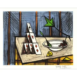 BUFFET Bernard - Lithographie originale "Jeu de cartes" 58x76cm