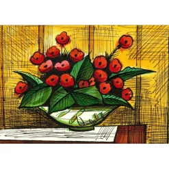BUFFET Bernard - Lithographie originale "Bouquet de primevères" 47x65cm