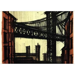 BUFFET Bernard - Lithographie originale "New-York, Pont de Brooklyn" 74x54cm - 1964