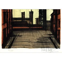 BUFFET Bernard - Lithographie originale "New-York, Pont de Brooklyn" 74x54cm - 1964
