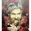 C215 - Peinture originale à l'aérosol sur bois "Cosaque zaporogue" 32x27cm - 2023