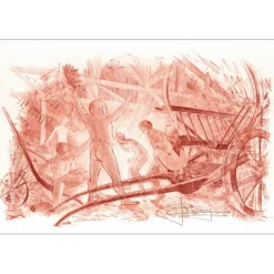 CARRANCE Raymond - Lithographie originale sur soie "Dans la grange" 40x59cm