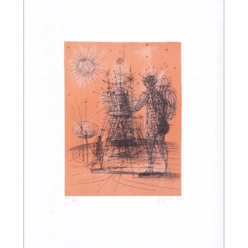CARZOU Jean - Lithographie originale "De la Terre à la Lune 12" 64x50cm - 1970