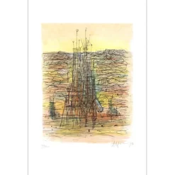 CARZOU Jean - Lithographie originale "De la Terre à la Lune 03" 57x36cm - 1970
