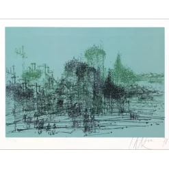 CARZOU Jean - Lithographie originale "Le village fortifié" 24x33cm - 1978