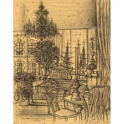 CARZOU Jean - Lithographie originale "Le Salon" 20x16cm - 1982