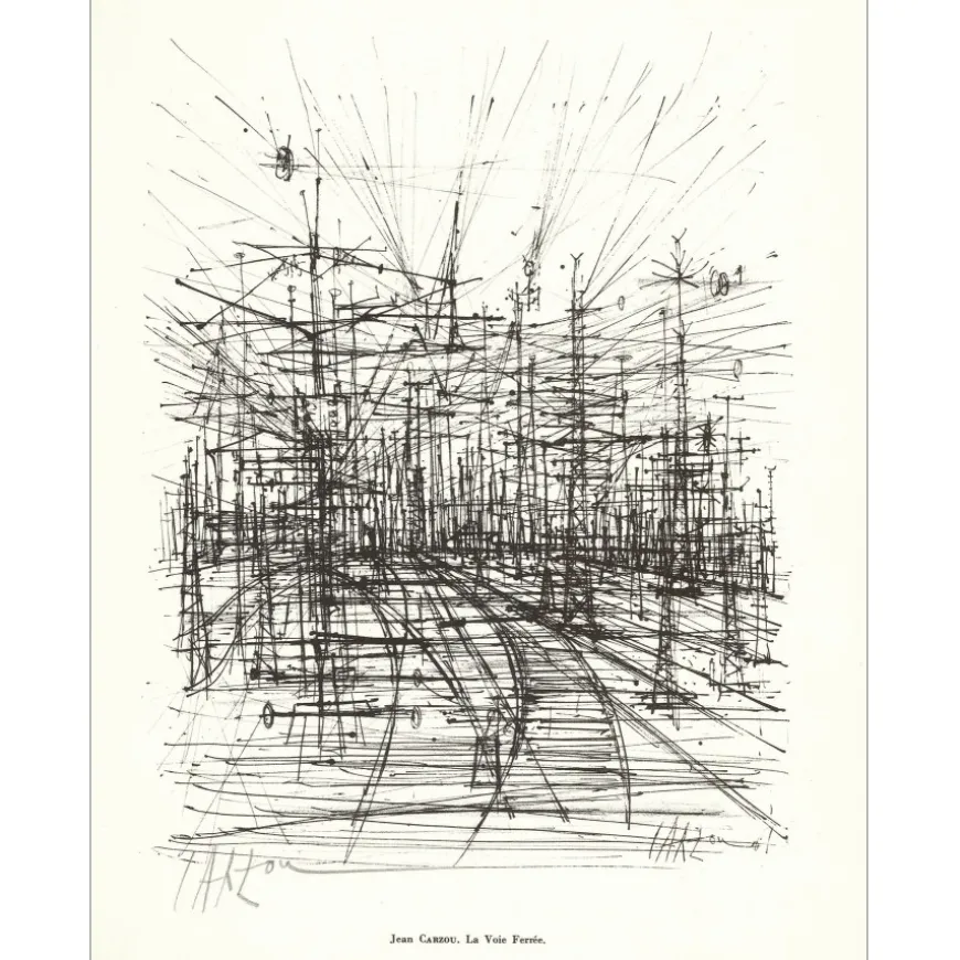 CARZOU Jean - Lithographie signée au crayon "La voie ferrée" 27x21cm - 1961