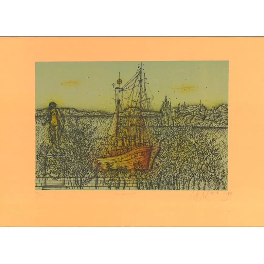 CARZOU Jean - Lithographie originale "Le beau bateau" 37x52cm - 1990