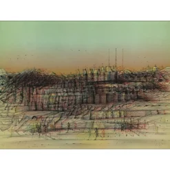 CARZOU Jean - Lithographie originale "La citadelle endormie" 55x76cm - 1983
