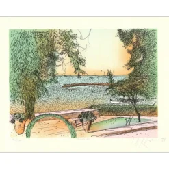 CARZOU Jean - Lithographie originale "Vue du lac" 37x55cm - 1988