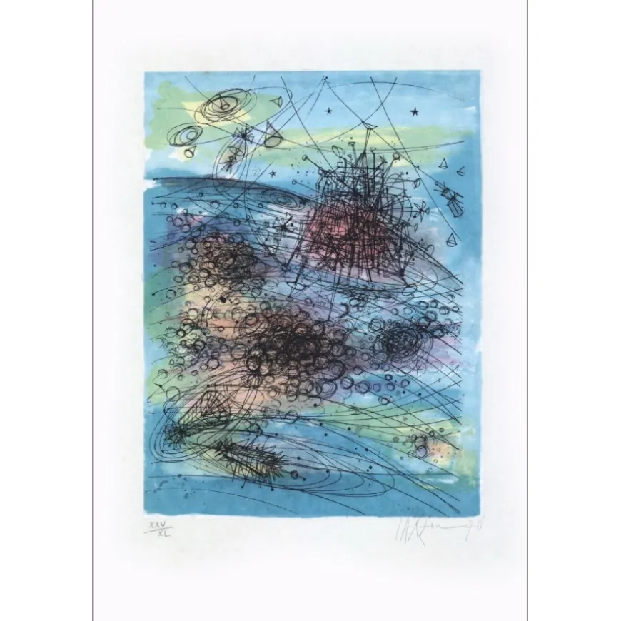 CARZOU Jean - Lithographie originale "De la Terre à la Lune 02" 57x36cm - 1970
