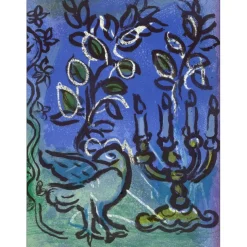 CHAGALL Marc - Lithographie originale "Oiseau et chandelier Menorah" 32x24cm - 1962