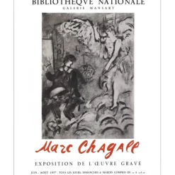 CHAGALL Marc - Lithographie "Exposition Bibliothèque Nationale, Paris" 56x45cm - 1957