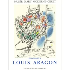CHAGALL Marc - Lithographie "Exposition Musée d'Art Moderne-Céret, Hommage à Louis Aragon" 68x49cm - 1971