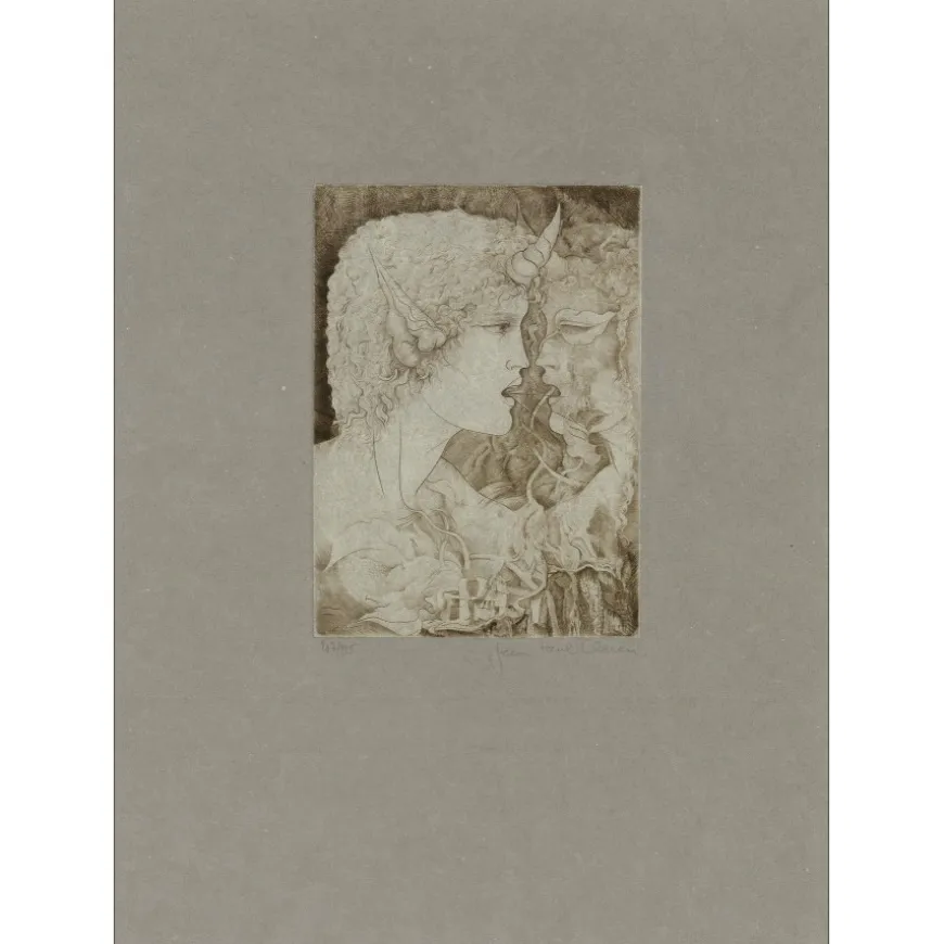 CLEREN Jean-Paul - Gravure originale "Dialogue mystique des faunes" 40x29cm