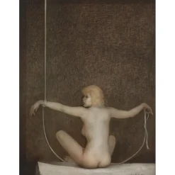 CLEREN Jean-Paul - Peinture originale à l'huile sur papier "L’enchaînée" 46x34cm