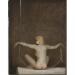 CLEREN Jean-Paul - Peinture originale à l'huile sur papier "L’enchaînée" 46x34cm