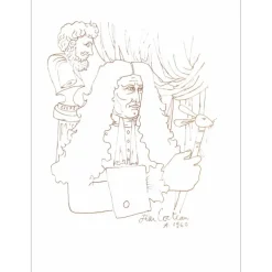 COCTEAU Jean - Lithographie (Bois gravé) "Jean de la Fontaine" 38x28cm - 1961