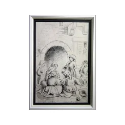 COLIN Paul-Émile - Dessin au crayon "Scène de vie à Scanno" 20x13cm