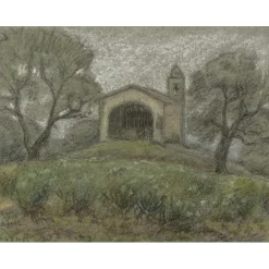 COLIN Paul-Émile - Dessin original au crayon et pastel "Vence" 12x16cm - 1909