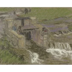 COLIN Paul-Émile - Dessin original au crayon et pastel "Enfants au bord de l'eau" 12x16cm - 1909