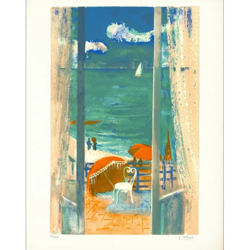 COLLOMB Paul - Lithographie originale "Vue sur mer" 67x51cm