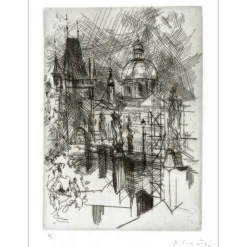 COMMERE Jean - Gravure originale à l'eau-forte "La Ville" 32x24cm - 1971