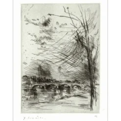 COMMERE Jean - Gravure originale à l'eau-forte "La Pont" 32x24cm - 1971