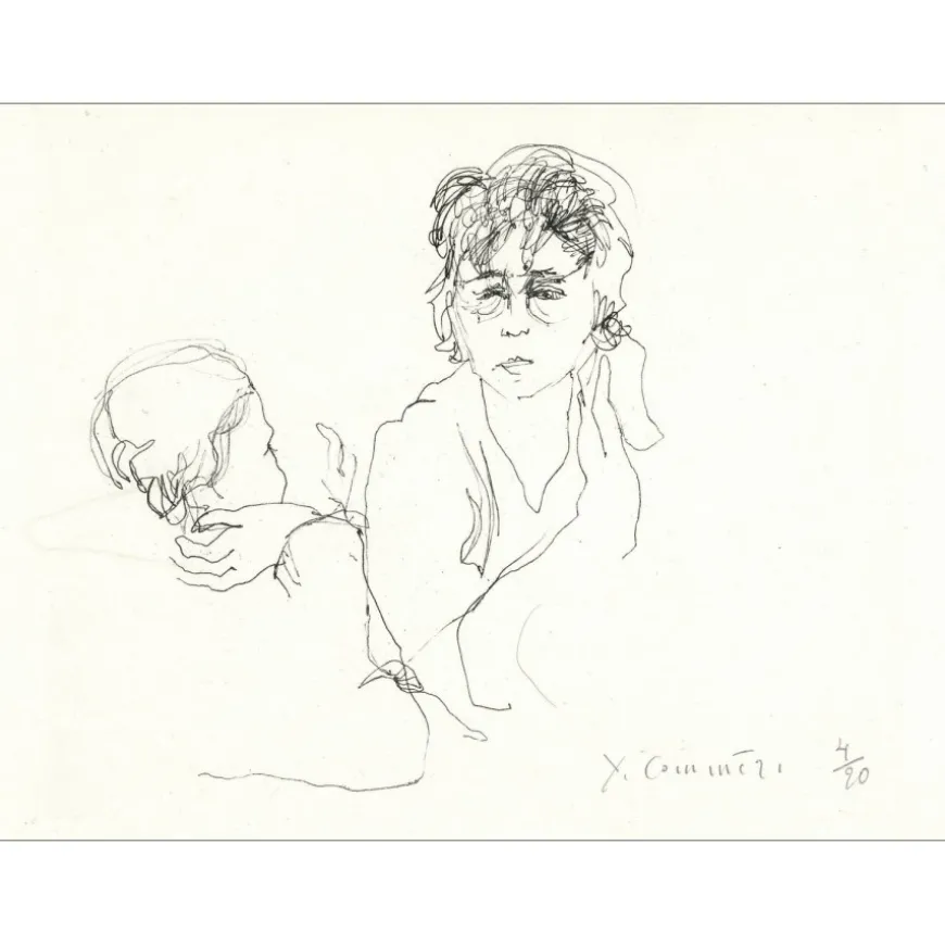 COMMERE Jean - Gravure originale "Femme et enfant" 18x24cm