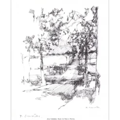 COMMERE Jean - Lithographie signée au crayon "Route de Paris à Provins" 27x21cm - 1961