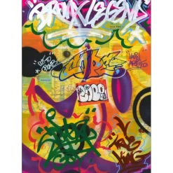 COPE2 - Acrylique sur Plan de métro New-yorkais "New York Subway Yellow Pink" 82x58cm - 2020