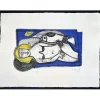 CORNEILLE Guillaume - Aquagravure originale "Femme allongée avec oiseau" 46x62cm - 2003
