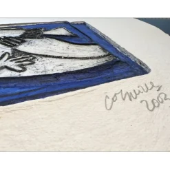 CORNEILLE Guillaume - Aquagravure originale "Femme allongée avec oiseau" 46x62cm - 2003