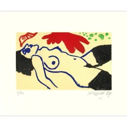 CORNEILLE Guillaume - Gravure originale "Femme allongée" 40x51cm - 1987