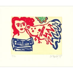 CORNEILLE Guillaume - Gravure originale "Femme et oiseau" 40x51cm - 1987
