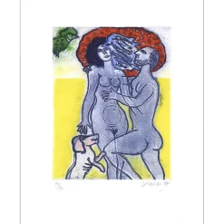 CORNEILLE Guillaume - Gravure originale "Le couple en été"  52x40cm - 1987