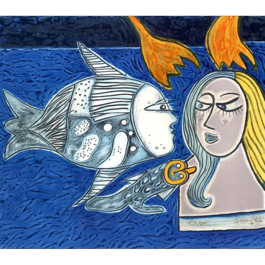 CORNEILLE Guillaume - Gravure au Carborundum "Séduction aquatique" 57x69cm - 2004