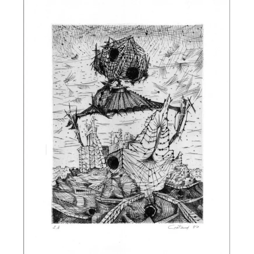 COUTAUD Lucien - Gravure originale "Le marquis de Sade et son château" 38x29cm - 1950