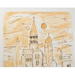 COUTY Jean - Lithographie "L'église" 32x25cm - 1971