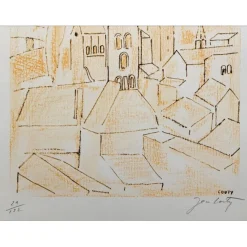 COUTY Jean - Lithographie "L'église" 32x25cm - 1971