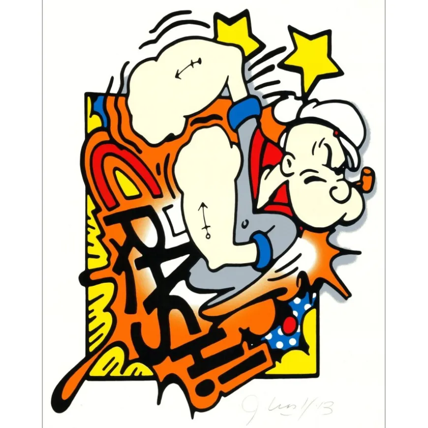 CRASH John Matos Aka - Sérigraphie originale "Popeye" 65x50cm - 2013