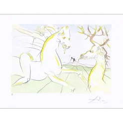 DALI Salvador - Gravure originale "Le cheval qui voulait se venger du cerf" 56x76cm - 1974