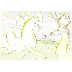 DALI Salvador - Gravure originale "Le cheval qui voulait se venger du cerf" 56x76cm - 1974
