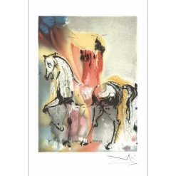 DALI Salvador - Lithographie "Les chevaux Daliniens, Le Chevalier Chrétien" 56x36cm - 1983