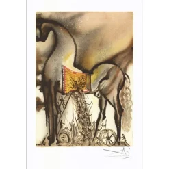 DALI Salvador - Lithographie "Les chevaux Daliniens, Cheval de Troie " 56x36cm - 1983
