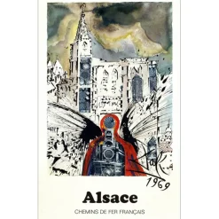 DALI Salvador - Sérigraphie "Chemins de fer Français, Alsace" 99x62cm - 1969