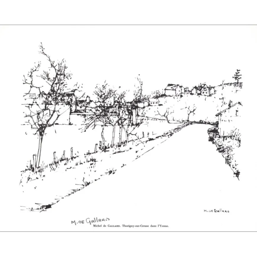 DE GALLARD Michel - Lithographie signée au crayon "Thorigny sur Creuse dans l'Yonne" 27x21cm - 1961